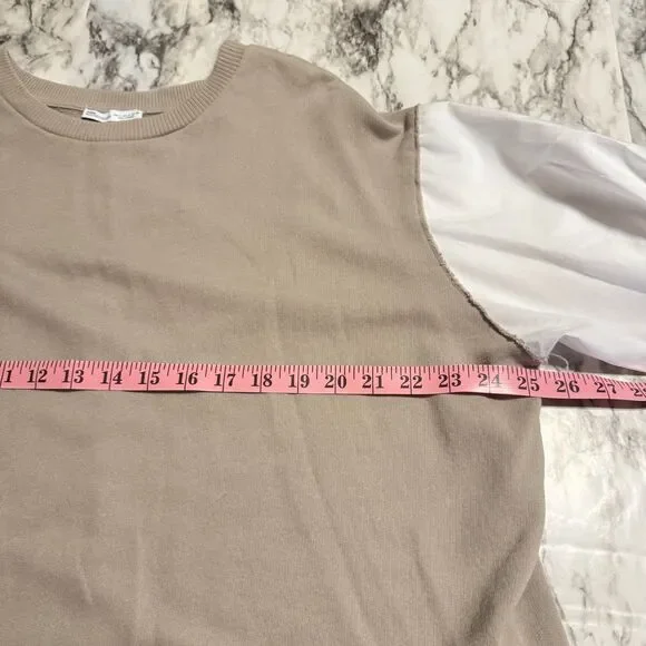 ZARA Roll Sleeve Two Tone Top - Picture 5 of 6